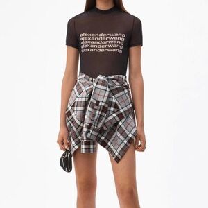 Alexander Wang Tie- Front checked wool- flannel shorts (SKORT) size 8